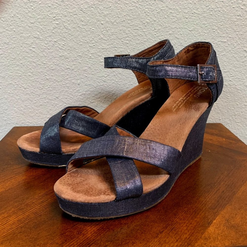 Toms Denim Wedge Heel Sandals